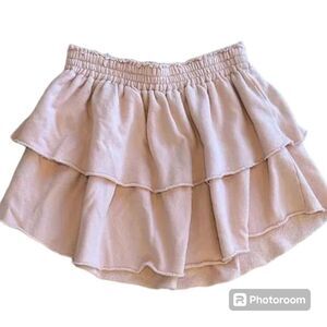 Women 2X Flare Pink Layered Skirt Cotton Blend Flowy Plus Size Peplum Ruffle